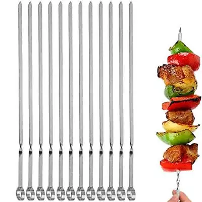 12pcs Kabob Skewers Flat Metal Stainless Steel Bbq Barbecue Skewer 14  Antiroll  • $9.65