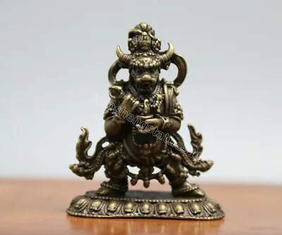 Tibet Buddhism Bronze Mahakala God Of Wealth Yama-raja Ox Head Buddha Statue • $9.83