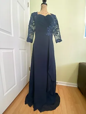 Mother Of The Bride Dresses With Sleeves Long Formal Evening Dress Lace Blue 12 • $55.99