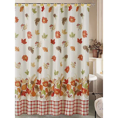 $13.97 • Buy Fall Leaves Pumpkin Plaid Shower Curtain, 12 Hooks Red Orange Brown, 70  X 72 