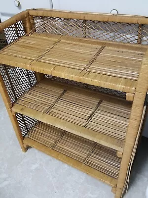 LG VTG 70's BOHO MATCHSTICK Wicker Rattan Folding Bookcase 3 Shelf Unit Etagere • $125