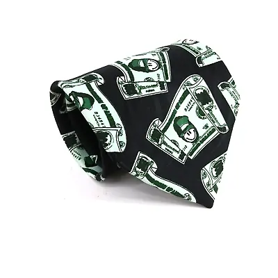 Addiction Mens Necktie 100% Polyester Black Green Money Tie - 57.25  X 3.75  • $9