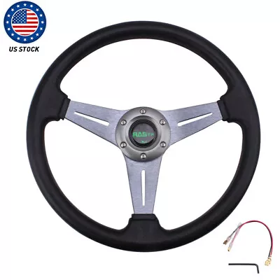 340mm Deep Dish Leather 6 Bolt JDM Sport Racing Steering Wheel With Horn US • $25.85