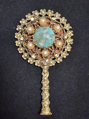 Vintage Gorgeous Ornate Small 4  Hand Mirror W/pearls/rhinestones • $25