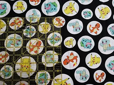 Pikachu  Black Pokemon Circles Fabric Monster 100% Cotton  By The Half Yard Bthy • $4.49