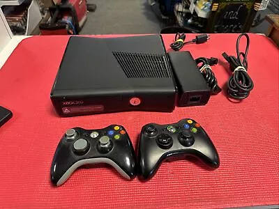 Microsoft Xbox 360 S Slim Black Console System Model 1439 W/2 Controllers Tested • $124.99