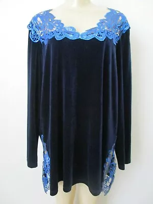 Joan Boyce Blue Velvet Lace-up Long Sleeve Top Size Xs - Nwt • $23.75