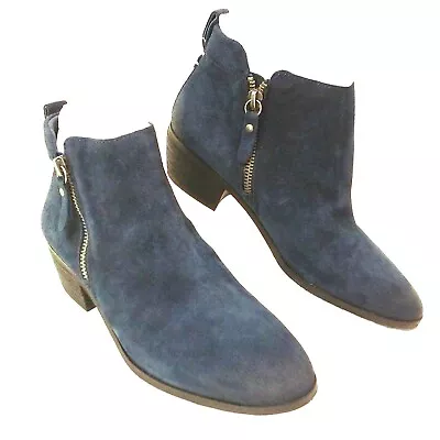 NWOT Vince Camuto Tricera Blue Suede Bootie Chelsea 6.5M Side Zips Stack Heel • $32.88