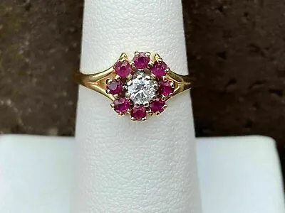 1.50 Ct Round Cut Lab-Created Ruby Women Flower Ring 14k Yellow Gold Plated • $106.19