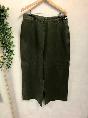 £45 • Buy OSKA Dark Olive Green Wide Leg Linen Pocket Side Zip Trousers SZ4 UK16-18