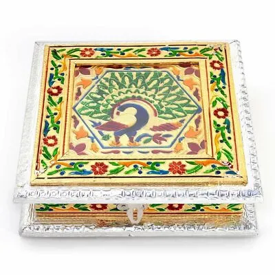 New White Metal Meenakari Mukhwas Box/ Dry Fruit Box/ Decorative Item 8  X 8  • $52.84