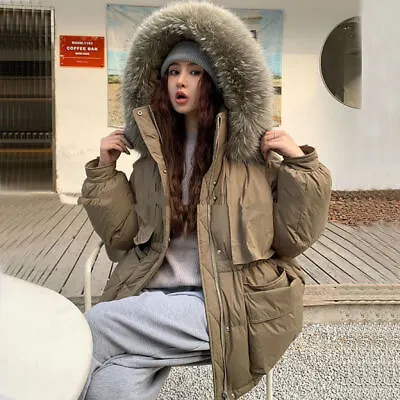 Winter Womens Slim Waist Big Fur Collar Hooded Down Coats Korean Jackets Outwear • $144.15