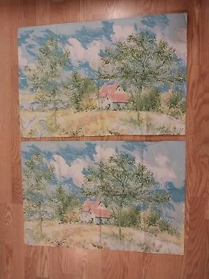 Vintage Utica Pillow Cases (2) No Iron Percale Cottage Country Scene Pastels • $16.99