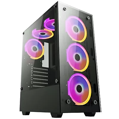 £54.90 • Buy Gaming PC Tower Computer Mid ATX Gamer Case Black Tempered Glass Panel NEW UK