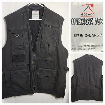 Rothco Outback Vest Sz XL Stonewashed Black Fishing Utility Vented Men's Pockets • $26.95