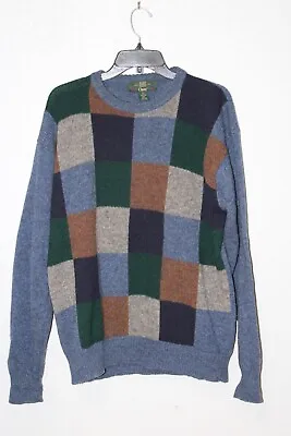 Orvis 100% Shetland Wool Sweater Men LARGE Squares Color Block Pattern • $29.99