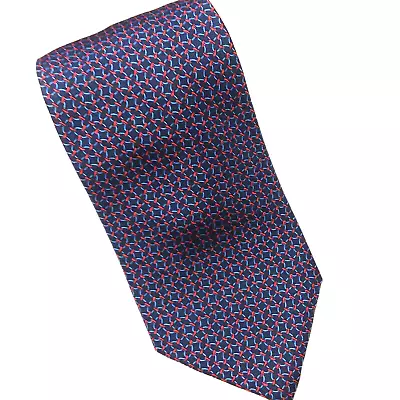 Brooks Bros Men Necktie 3.75 X 58 Silk Blue Red Executive Chain Link Design USA  • $14.97