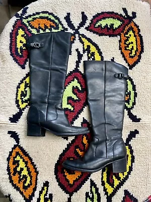 MATISSE Tall Knee High Black Leather Western Style Riding Boots Size 7 • $19.99