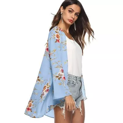 Plus Size Women Holiday Floral Kimono Cardigan Ladies Summer Tops Blouse • $11.18