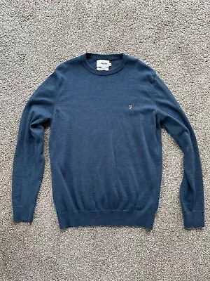 Men's Medium Blue Farah Jumper 100% Merino Wool Free Post • £19.95