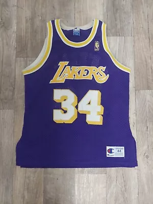 Vintage Champion Shaquille O'Neal Los Angeles Lakers Jersey Men 44 USA NBA *RARE • $199