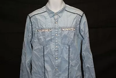 Men's MARC ECKO Western Striped Pearl Snap Long Sleeve Dress Casual Shirt Sz M • $11.08