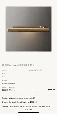$400 • Buy Restoration Hardware 30” Library Grand Picture Light Brass