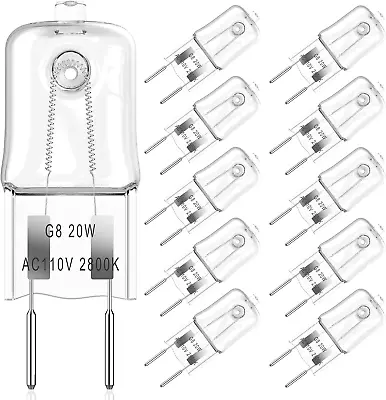 G8 Halogen Light Bulbs 20W Dimmable 120V G8 Base  Bi-Pin 10-Pack  2800K T4 JCD  • $10.99