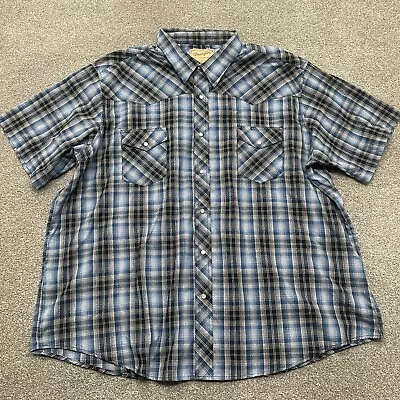 Wrangler Shirt Adult 3XL XXL Blue Plaid Pearl Snap Short Sleeve Western Mens • $24.99