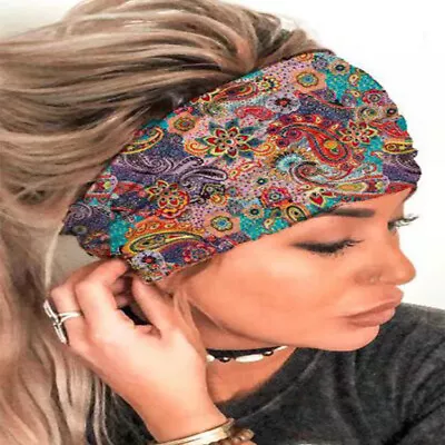 £4.59 • Buy Paisley Rainbow Wide Turban Sports Headband Elastic Head Hair Band Stretch Yoga