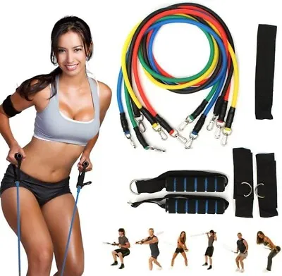 $14.97 • Buy 11 PCS Resistance Band Set Yoga Abs Exercise Fitness Tube Gym Home Workout Bands