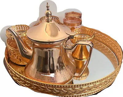 Moroccan Handmade Teapots Set 6 Tea Glasses Teapot Tea Tray Luxury Homeware • $129.99