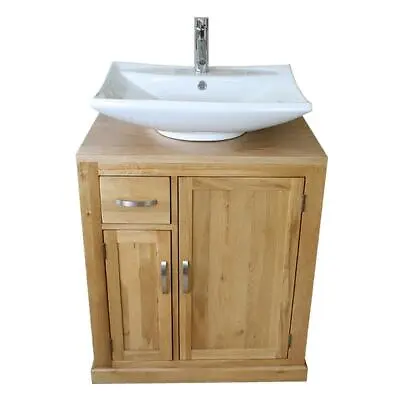 Bathroom Vanity Unit Oak Cabinet Furniture Wash Stand & Ceramic Basin Set 50316 • £454