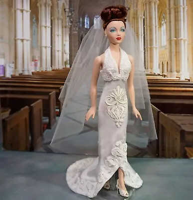 2 Piece Wedding Ensemble ~ Gown With Venice Lace And Veil For 16  Fashion Dolls • $74.95