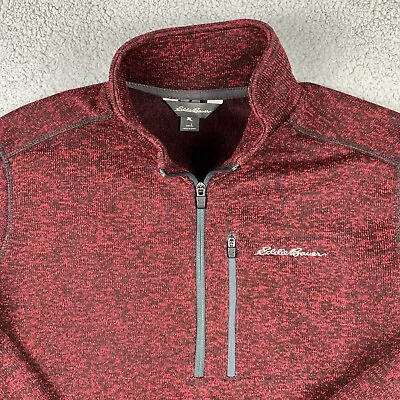 Eddie Bauer Sweater Mens Large Heather Maroon 1/4 Zip Mock Neck Pullover • $18.59