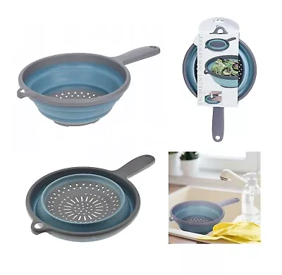 Collapsible Colander Silicone Strainer With Handle Folding Food Rice Pasta Fruit • £8.49