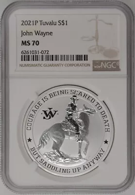 2021 Tuvalu $1 - John Wayne: The Duke  1oz Silver Coin  NGC MS70 • $109.95