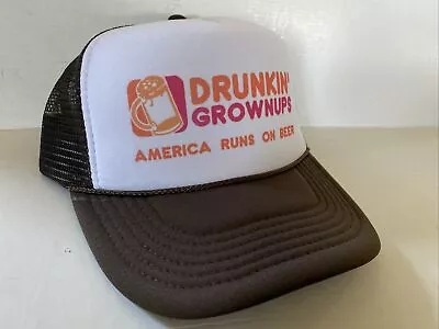 Vintage Drunkin' Grownups Hat Funny Trucker Hat Dunkin' Donuts  Snapback Brown • $16.11
