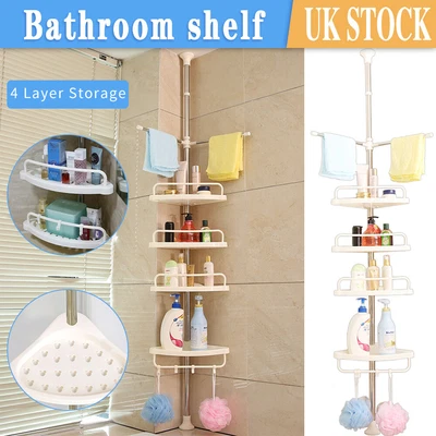 £13.25 • Buy 4 Tier Adjustable Bathroom Telescopic Corner Shelf Storage Shower Organiser UK
