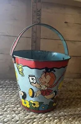 Vintage OHIO ART Tin Sand Pail #4/111 - Children At Play Chasing Butterflies • $34.99