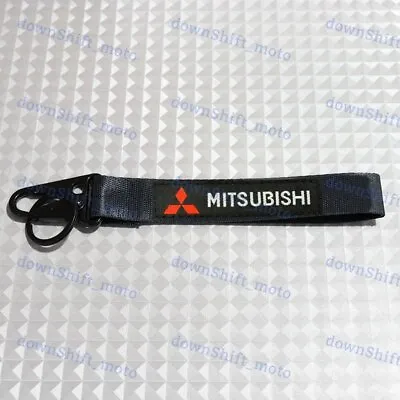 MITSUBISHI Black Keychain Metal Key Ring Hook Strap Lanyard Nylon Universal • $7.88