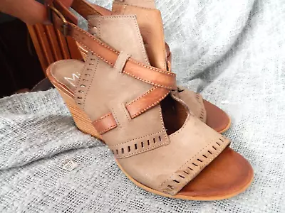 Miz Mooz Kipling Wide Leather Strap Wedge Sandals ( Taupe) Size 40 9m • $19.99