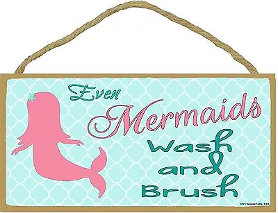 Even Mermaids Wash And Brush Childrens Bathroom Sign Plaque 5 X10  • £14.24
