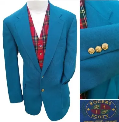 Vintage Masters Green Blazer Sport Jacket Mens 44L Gold Button Wool Rogers Scott • $41.27