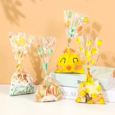 Easter Plastic Gift Bags - Rabbit Carrot Candy Pouch Party Packaging Supplies 50 • £13.02