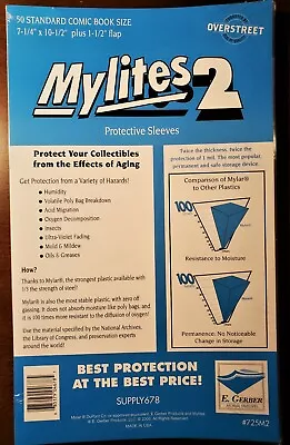 $18.75 • Buy E Gerber - Mylites 2 - Mylar Comic Bags #725m2 - 50 Standard Comic Book Size