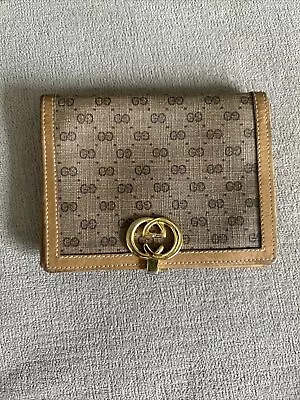 Vintage 1980s Gucci Logo Clutch Tan Leather Monogram Wallet • $99.99