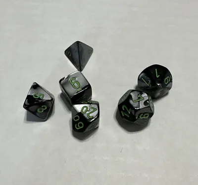 Chessex Mini Dice Set: Gemini - Black-Grey W/ Green (6) • $9