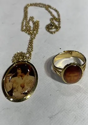 Vintage 1977 Elvis Presley Gold Tone Necklace Pendant And Ring • $39.99