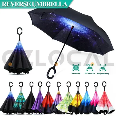 $14.29 • Buy Windproof Upside Down Reverse Umbrella Double Layer Inside-Out Inverted C-Handle